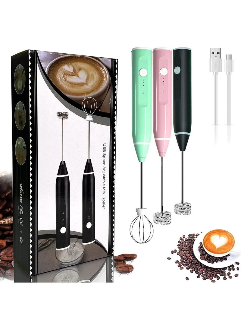 Portable handheld rechargeable milk frother with USB port, two stainless steel whisks, and three adjustable speeds for cappuccinos, hot chocolate, milkshakes, and egg mixtures (Pink) - Image 5